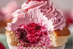 Raspberry Cupcakes with Raspberry Filling and Russian Buttercream