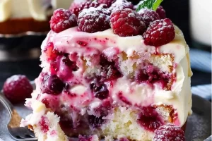 White Chocolate Raspberry Poke Cake