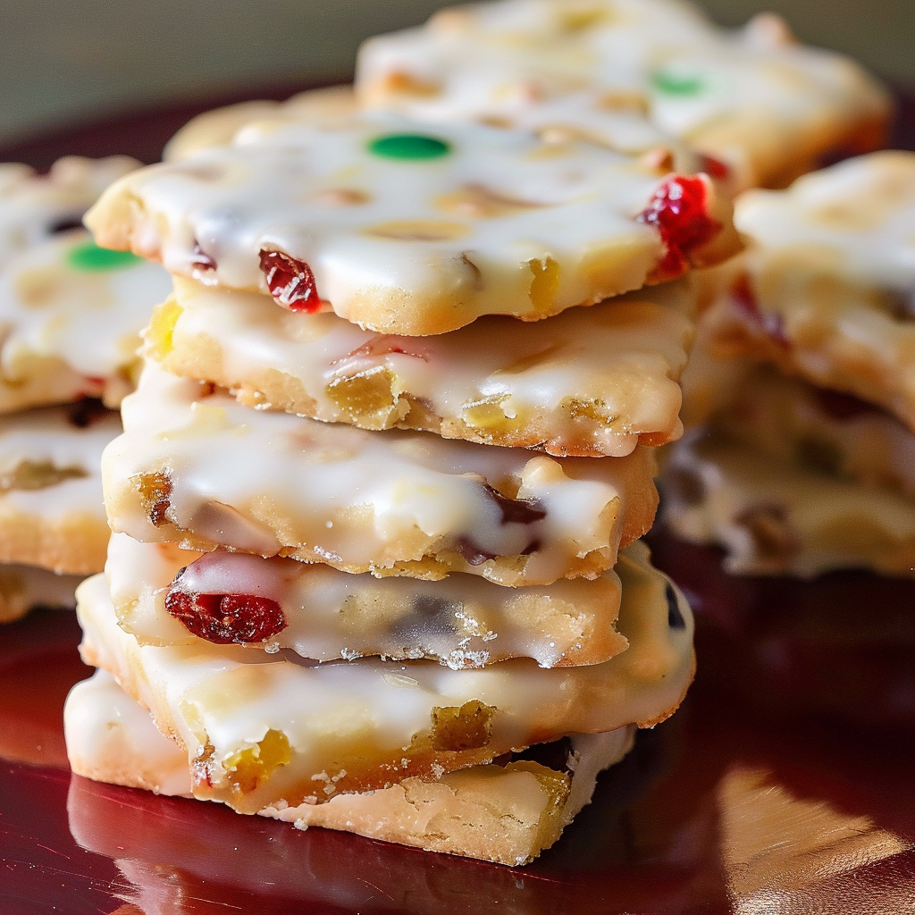 Glazed Fruitcake Shortbread Cookies