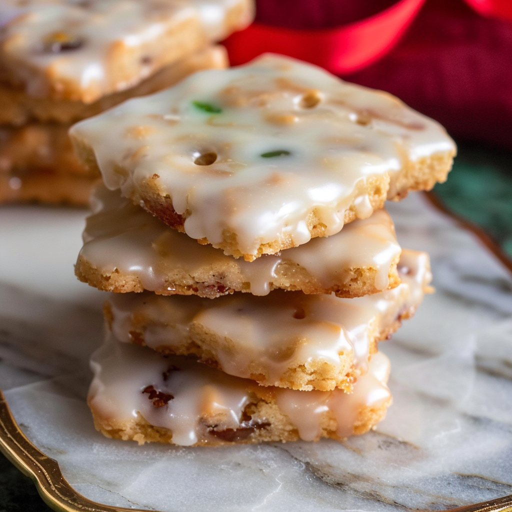 Glazed Fruitcake Shortbread Cookies