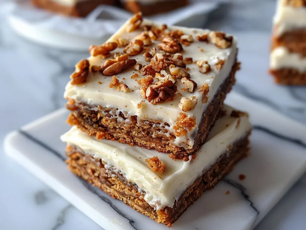 Carrot Cake Bars Recipe: Moist and Delicious Dessert These Carrot Cake Bars are a delightful twist on the classic carrot cake, offering all the flavors of the beloved dessert in an easy-to-serve bar form. With warm spices, tender carrots, and a luscious cream cheese frosting, they’re the perfect treat for any occasion—from potlucks and parties to a simple afternoon snack. Ingredients: 2 cups all-purpose flour 1 teaspoon baking powder ½ teaspoon baking soda ½ teaspoon salt 1 teaspoon ground cinnamon ½ teaspoon ground nutmeg 1 cup vegetable oil 1 cup granulated sugar 1 cup brown sugar 4 eggs 2 cups grated carrots (about 3-4 medium carrots) ½ cup chopped walnuts (optional) Cream Cheese Frosting (store-bought or homemade) Directions: Step 1: Preheat the Oven Preheat your oven to 350°F (175°C). Grease a 9x13-inch baking dish with butter or nonstick spray to prevent sticking. Step 2: Combine the Dry Ingredients In a medium bowl, whisk together the all-purpose flour, baking powder, baking soda, salt, ground cinnamon, and ground nutmeg. Set this mixture aside. Step 3: Mix the Wet Ingredients In a large mixing bowl, whisk together the vegetable oil, granulated sugar, brown sugar, and eggs until well combined and smooth. Step 4: Combine Wet and Dry Ingredients Gradually add the dry ingredient mixture to the wet ingredients, mixing gently until just combined. Be careful not to overmix, as this can make the bars dense. Step 5: Fold in Carrots and Walnuts Fold in the grated carrots and chopped walnuts (if using) until evenly distributed throughout the batter. Step 6: Bake the Bars Pour the batter into the prepared 9x13-inch baking dish, spreading it evenly with a spatula. Bake in the preheated oven for 25-30 minutes, or until a toothpick inserted into the center comes out clean. The top should be golden and set. Step 7: Cool the Bars Allow the carrot cake bars to cool completely in the baking dish before frosting. This helps the frosting spread smoothly and prevents it from melting. Step 8: Frost and Serve Once the bars have cooled, spread a generous layer of cream cheese frosting over the top. Cut the bars into squares and serve. Cream Cheese Frosting (Optional Homemade Recipe): 8 oz cream cheese, softened ½ cup unsalted butter, softened 2 cups powdered sugar 1 teaspoon vanilla extract Beat the softened cream cheese and butter together until smooth. Gradually add powdered sugar and vanilla extract, mixing until light and fluffy. Spread over the cooled bars. Serving and Storage Tips: Serving: These bars are best served chilled or at room temperature. Pair them with a cup of tea or coffee for a delightful treat. Storage: Store the bars in an airtight container in the refrigerator for up to 5 days. Let them come to room temperature before serving. Freezing: You can freeze the unfrosted carrot cake bars for up to 2 months. Wrap them tightly in plastic wrap and store in a freezer-safe bag. Thaw in the fridge overnight, then frost before serving. Helpful Notes: Grating Carrots: Use the small holes on your box grater to finely grate the carrots. This ensures that the carrot flavor is well-distributed throughout the bars and gives the cake a nice texture. Mixing the Batter: Be careful not to overmix the batter after adding the dry ingredients, as this can result in tough bars. Walnut Option: Adding chopped walnuts is optional but adds a nice crunch and nutty flavor to the bars. Tips from Well-Known Chefs: Ina Garten: "For extra flavor, lightly toast the walnuts before adding them to the batter. It brings out their natural nuttiness and complements the spiced cake beautifully." Martha Stewart: "To make your frosting extra smooth and creamy, ensure both the butter and cream cheese are fully softened before mixing." Frequently Asked Questions: Can I make these bars gluten-free? Yes, you can substitute the all-purpose flour with a 1:1 gluten-free baking flour. The texture may be slightly different, but they’ll still be delicious. Do I have to use walnuts? No, the walnuts are optional. You can leave them out or replace them with other nuts, such as pecans, or even dried fruits like raisins. Can I add more spices? Absolutely! Feel free to add more warm spices like ground ginger, cloves, or allspice to enhance the flavor of the bars. What’s the best way to frost the bars evenly? Let the bars cool completely before frosting. Using an offset spatula makes it easier to spread the cream cheese frosting evenly over the surface. Can I make these bars ahead of time? Yes, these bars can be made a day or two in advance. Store them in the refrigerator and frost them before serving for the best texture. What if I don’t have cream cheese frosting? If you don’t have cream cheese frosting, you can substitute with a simple buttercream or vanilla frosting. Alternatively, dust the top with powdered sugar for a lighter option. These Carrot Cake Bars are the perfect combination of warm spices, sweet carrots, and rich cream cheese frosting. Whether you're making them for a gathering or a simple indulgence at home, they are guaranteed to be a hit. Enjoy the delicious flavors of this timeless dessert in every bite!