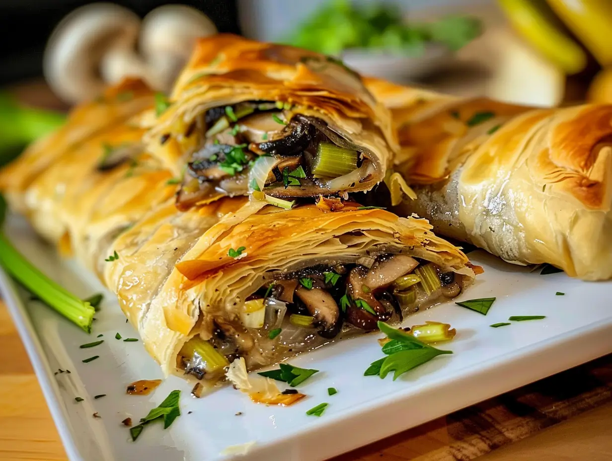 Mushroom Strudel with Leeks and Parmesan Cheese