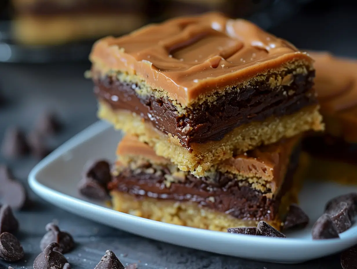 Fudge Filled Peanut Butter Cake Bars