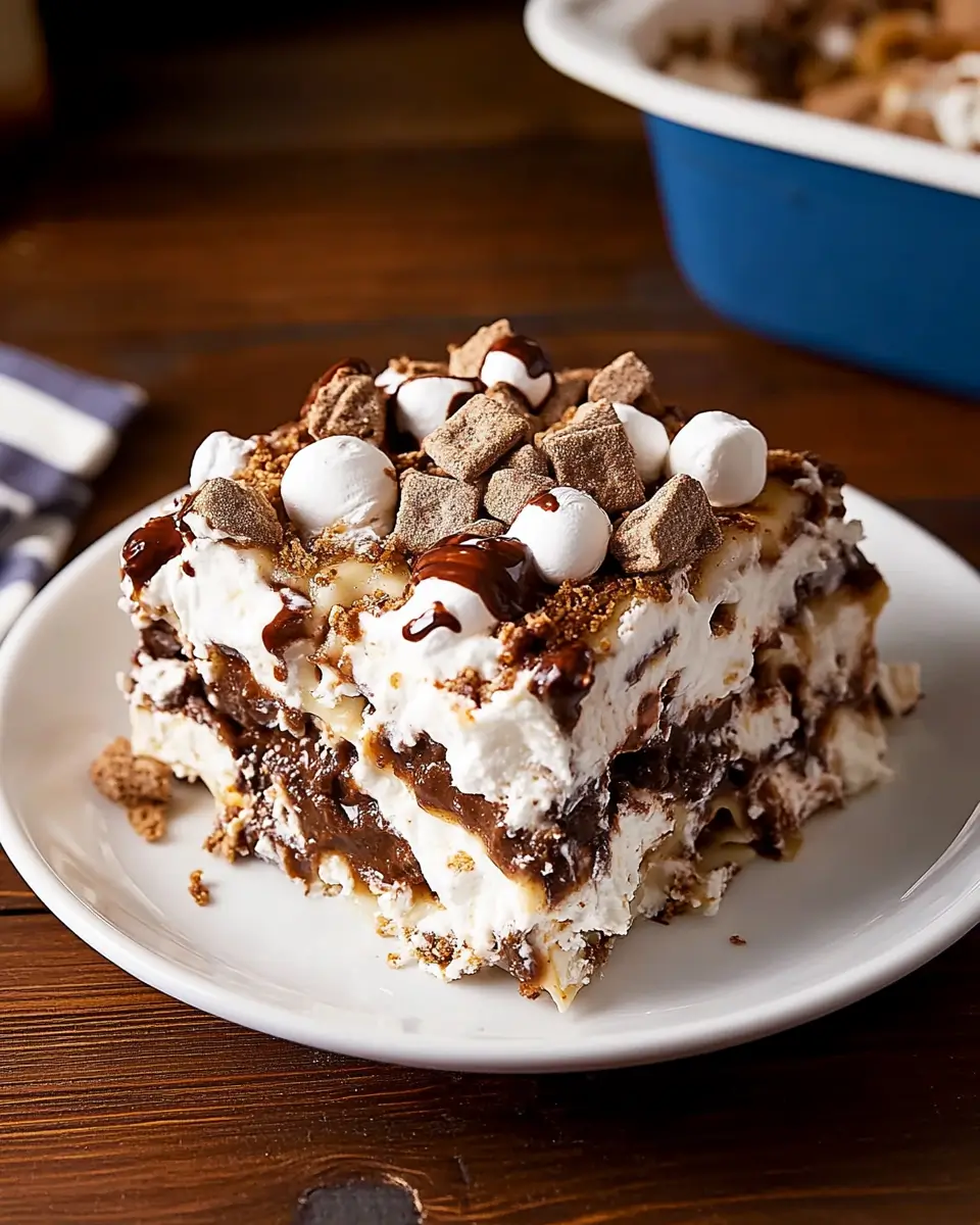 S’mores Lasagna: A No-Bake Dessert with Layers of Chocolate Pudding, Marshmallow Crème, and Graham Crackers This No-Bake S’mores Lasagna is a fun, layered dessert that brings all the flavors of a classic campfire s’more into a creamy, indulgent treat. With rich chocolate pudding, fluffy marshmallow crème, and crunchy graham crackers, it’s the ultimate dessert for parties, potlucks, or cozy nights in. Best of all, it requires no baking, so it’s easy to whip up without heating up the kitchen! Ingredients Cooking spray 2 (3.9-oz) boxes instant chocolate pudding 3 1/2 cups whole milk 1/4 cup dark or Dutch-process cocoa powder 2 (7.5-oz) jars marshmallow crème 2 (8-oz) blocks cream cheese, softened 2 sleeves graham crackers, plus 1/2 cup lightly crushed for topping 4 1/2 cups mini marshmallows, divided 2 cups dark chocolate chips 1 (16-oz) container Cool Whip 1/4 cup hot fudge sauce 2 Hershey's bars, broken into small pieces Directions Step 1: Prepare the Pudding and Marshmallow Mixture Spray a 9"x13" baking dish with cooking spray to prevent sticking. In a large mixing bowl, whisk together the chocolate pudding mix, whole milk, and cocoa powder until smooth and well-combined. Set aside. In a separate bowl, beat the marshmallow crème and softened cream cheese together with an electric mixer until fully smooth and combined. This mixture should be light and fluffy. Step 2: Layer the Ingredients Place a single layer of graham crackers at the bottom of the prepared baking dish, breaking them as needed to fit. Spread half of the marshmallow crème mixture evenly over the graham crackers. Sprinkle 2 cups of mini marshmallows on top of the marshmallow layer. Next, spread half of the chocolate pudding mixture over the mini marshmallows, using a spatula to smooth it evenly. Repeat the layers with another layer of graham crackers, the remaining marshmallow mixture, another 2 cups of mini marshmallows, and the remaining chocolate pudding. Sprinkle the dark chocolate chips over the final pudding layer for added chocolatey goodness. Step 3: Chill the Dessert Cover the baking dish with plastic wrap or foil and refrigerate for at least 2 hours, or until cold and set. This chilling time allows the layers to meld together and the graham crackers to soften slightly, creating a deliciously creamy texture. Step 4: Top and Serve Once the dessert is set, remove it from the refrigerator. Spread the Cool Whip evenly over the top layer of chocolate pudding. Warm the hot fudge sauce in the microwave until it is pourable but not too hot, then drizzle over the Cool Whip layer for an extra layer of indulgence. For the finishing touch, top with crushed graham crackers, Hershey’s bar pieces, and the remaining mini marshmallows. Slice into squares and serve! Serving Suggestions This S’mores Lasagna is a deliciously indulgent dessert that’s easy to serve at any event. Its creamy layers make it fun to scoop and serve in small squares. For a complete s’mores experience, lightly torch the top marshmallows (if desired and safe) to bring out that classic toasted flavor! Serving and Storage Tips Serving Size: This recipe makes about 12 servings, perfect for sharing. Storage: Keep any leftovers in the refrigerator, covered, for up to 3 days. Make-Ahead Tip: This dessert actually tastes better after it has chilled for several hours, so it’s great to prepare a day in advance. Helpful Notes Pudding Consistency: Be sure to use instant pudding mix, as cook-and-serve pudding may not set properly in a no-bake recipe. Alternative Layers: You can use chocolate graham crackers or add a layer of crushed Oreos for extra crunch and flavor. Cool Whip Substitute: If you prefer, whipped heavy cream can be used in place of Cool Whip, though it’s best whipped to medium peaks for this recipe. Tips from Well-Known Chefs Chef Duff Goldman suggests using high-quality dark chocolate for a more intense flavor in no-bake desserts. Chef Ina Garten recommends adding a pinch of sea salt to the pudding mixture for a salted chocolate twist. Chef Christina Tosi suggests freezing the s’mores lasagna for a slightly firmer texture that makes slicing even easier. Frequently Asked Questions 1. Can I use homemade whipped cream instead of Cool Whip? Yes, homemade whipped cream can be substituted. Whip heavy cream with a little sugar until medium peaks form and use in place of Cool Whip. 2. What if I don’t have marshmallow crème? If marshmallow crème isn’t available, you can melt marshmallows with a little butter on the stovetop until smooth, then let cool before mixing with the cream cheese. 3. Can I make this dessert gluten-free? Yes, use gluten-free graham crackers for a gluten-free version. The other ingredients are typically gluten-free. 4. How long can I keep leftovers? Leftovers can be stored in the refrigerator for up to 3 days. The graham crackers will continue to soften, so it’s best enjoyed within the first couple of days. 5. Can I freeze S’mores Lasagna? Yes, you can freeze it for up to 1 month. Thaw in the refrigerator for several hours before serving. 6. Can I use regular milk instead of whole milk? Whole milk provides the best creamy texture for the pudding, but you can use 2% milk if needed. Avoid using skim milk as it may result in a thinner consistency. 7. Can I add more chocolate? Absolutely! Try adding chopped chocolate or more chocolate chips between the layers for an even richer dessert. 8. Do I need to let the dessert set before serving? Yes, chilling for at least 2 hours helps the layers set, which gives it the creamy texture and structure when sliced. 9. Can I toast the marshmallows on top? Yes, carefully use a kitchen torch to lightly toast the top layer of marshmallows for that classic s’mores flavor. 10. Can I make this in individual servings? Yes! Layer the ingredients in small mason jars or dessert cups for individual servings that are great for parties or picnics. This No-Bake S’mores Lasagna is the ultimate summer or party dessert, offering layers of chocolatey, marshmallow goodness with a satisfying crunch of graham crackers. Enjoy every sweet, creamy bite!