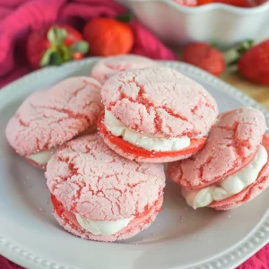 Strawberry Cake Mix Sandwich Cookies