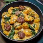 Creamy Pumpkin Gnocchi with Spinach and Sausage