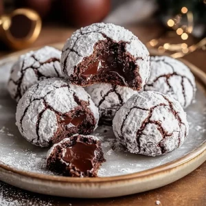 Chocolate Snowball Cookies with Melted Chocolate Centers