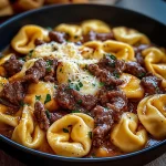 Cheesesteak Tortellini in Rich Provolone Sauce