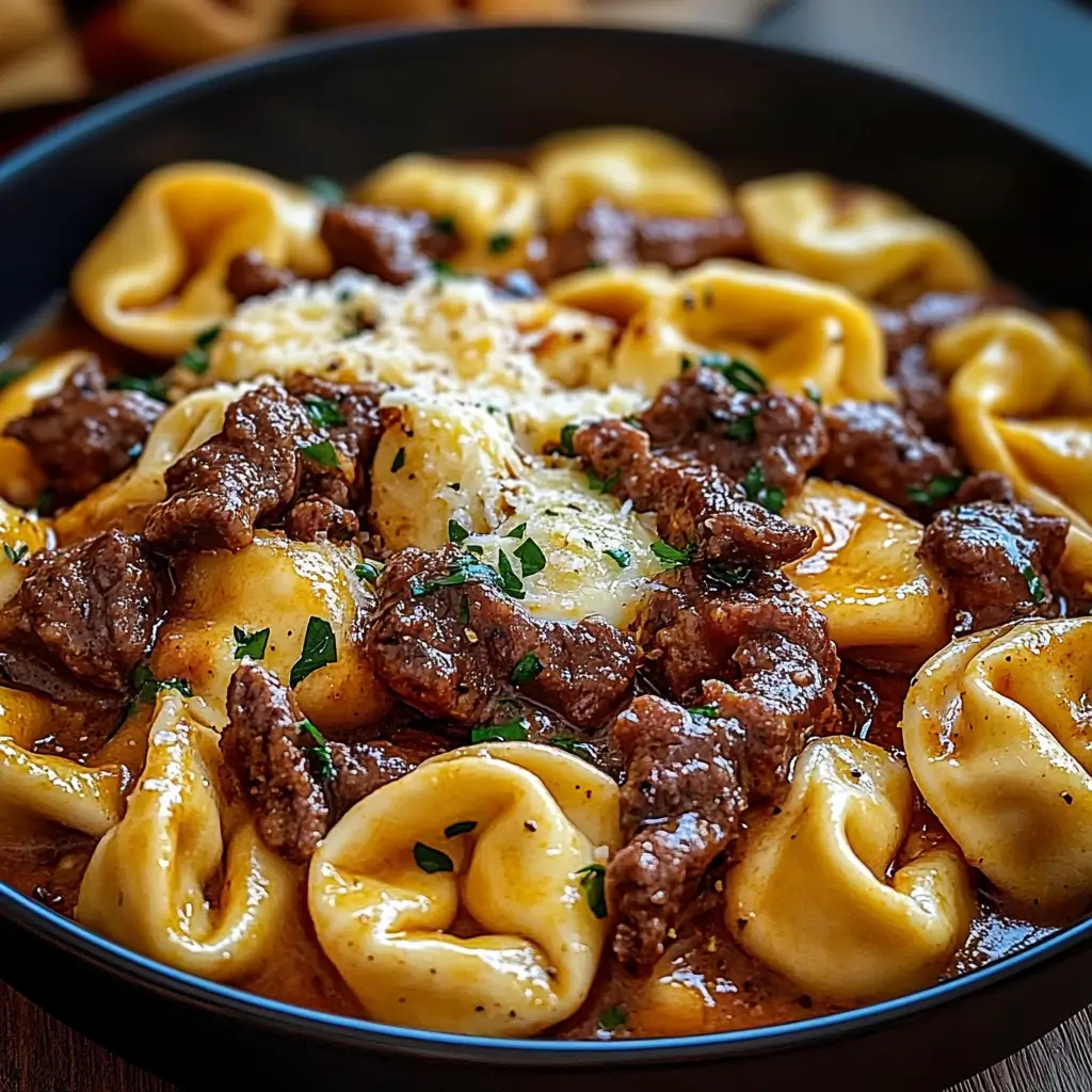 Cheesesteak Tortellini in Rich Provolone Sauce