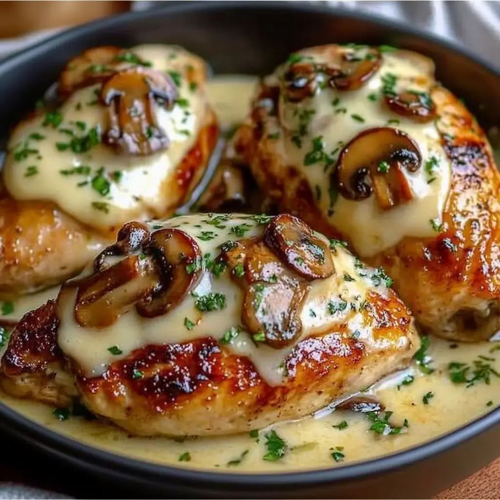 Cheesy Garlic Butter Mushroom Stuffed Chicken