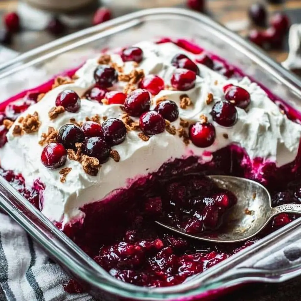 Cranberry Jello Salad with Cream Cheese Topping