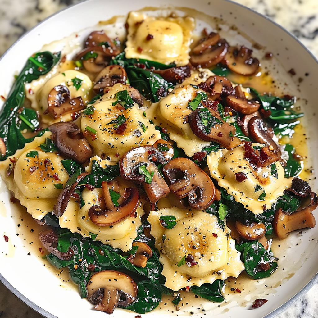 Mushroom Ravioli with Spinach