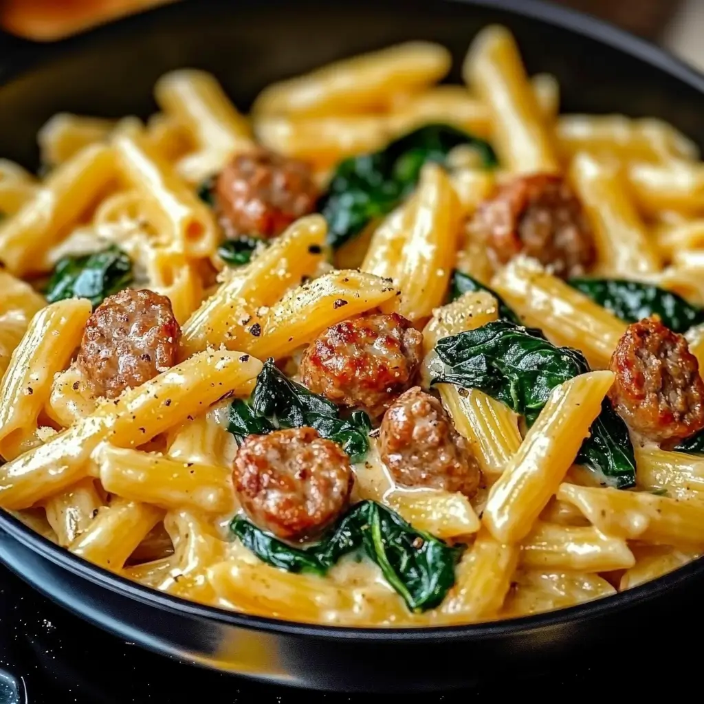 One-Pan Creamy Penne with Spinach and Italian Sausage