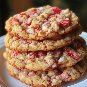 Strawberry Crunch Cookies with White Chocolate Drizzle