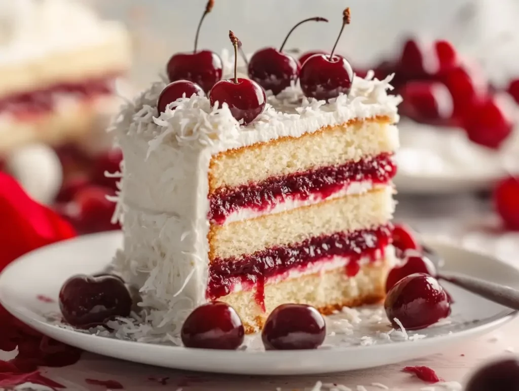 Coconut Cake with Cherry Filling