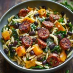 Butternut Squash and Black Bean Orzo with Sausage and Spinach