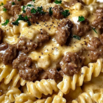 Beef and Rotini in Garlic Parmesan Sauce