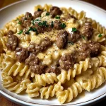 Beef and Rotini in Garlic Parmesan Sauce