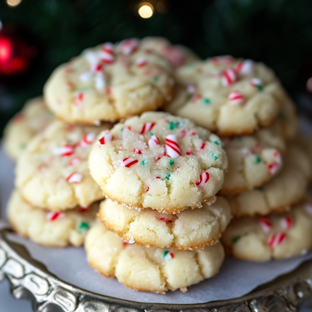 Candy Cane Whipped Shortbread Cookies