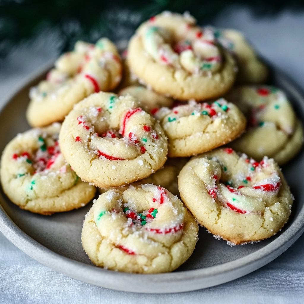 Candy Cane Whipped Shortbread Cookies