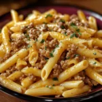 Cheesy Penne with Garlic Butter Ground Beef