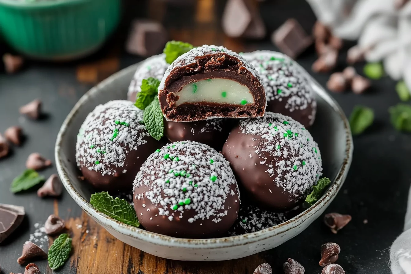 Chocolate Mint Truffle Snowball Cookies