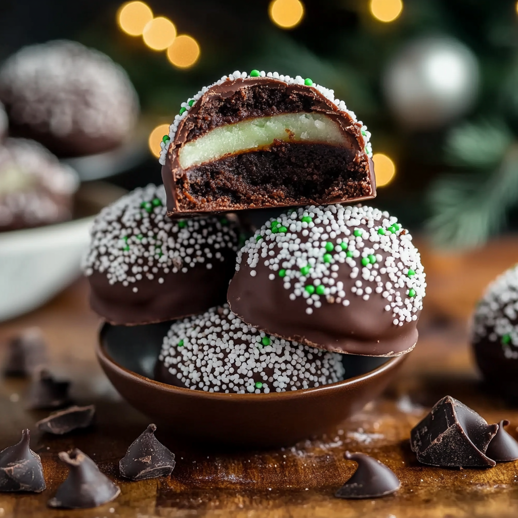 Chocolate Mint Truffle Snowball Cookies