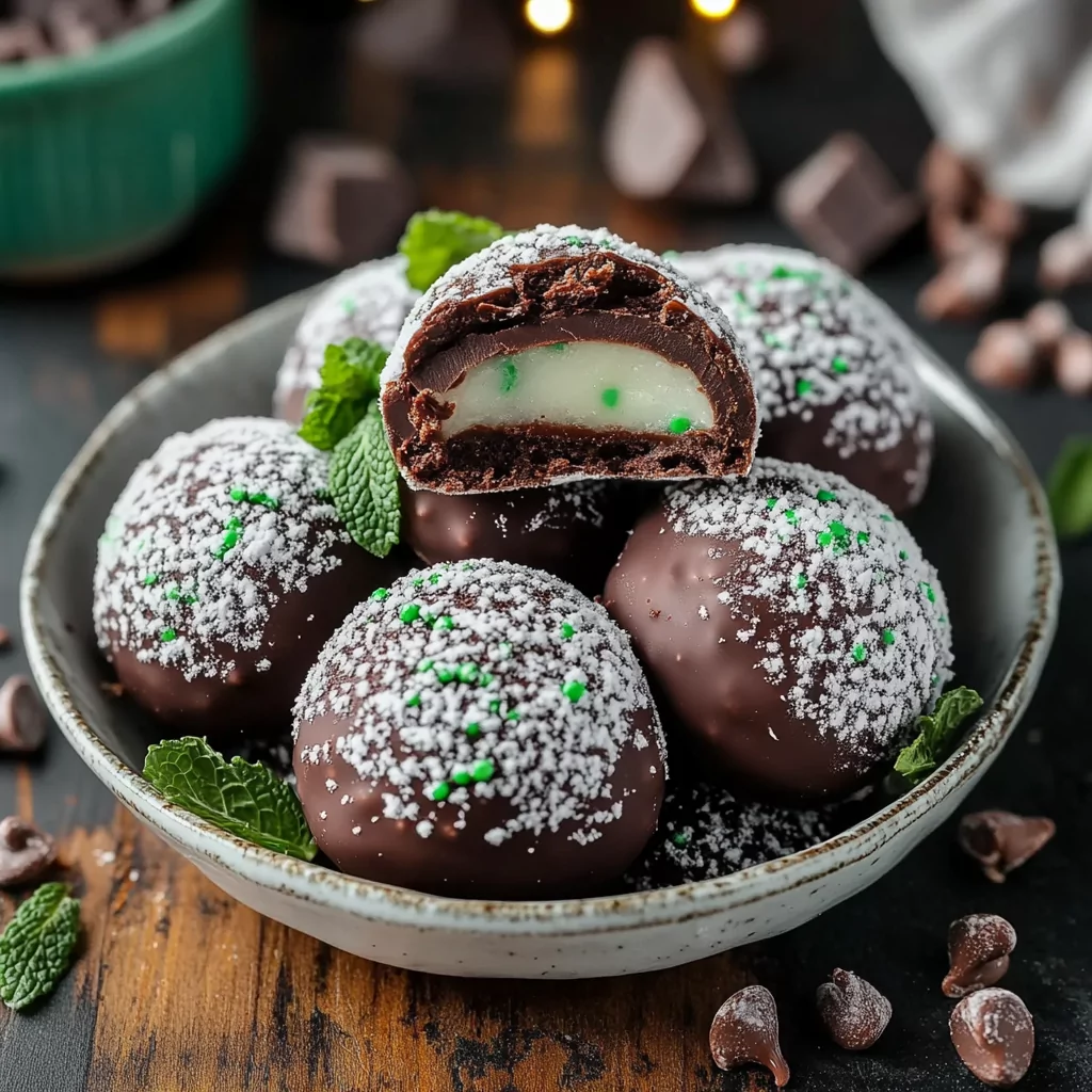 Chocolate Mint Truffle Snowball Cookies