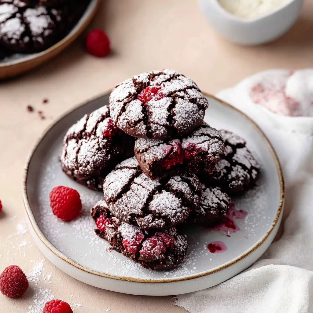 Chocolate Raspberry Crinkle Cookies 