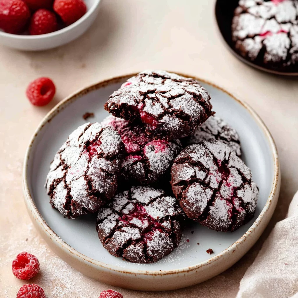 Chocolate Raspberry Crinkle Cookies 