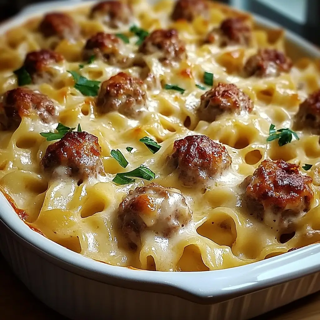 Creamy Swedish Meatball Noodle Bake