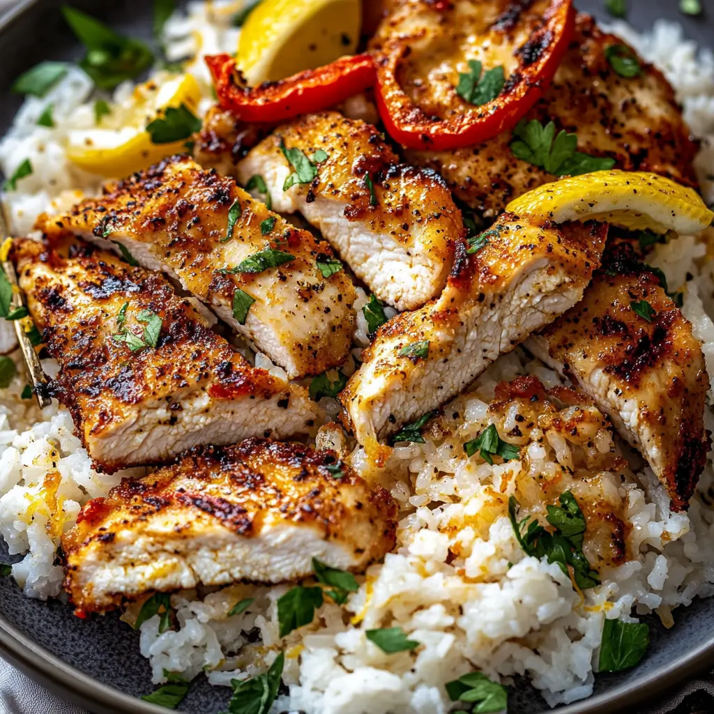 Crispy Feta with Lemon Pepper Chicken and Rice