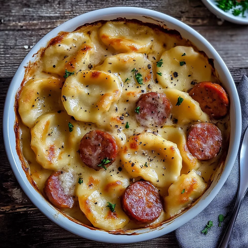 Crockpot Pierogi Casserole with Kielbasa