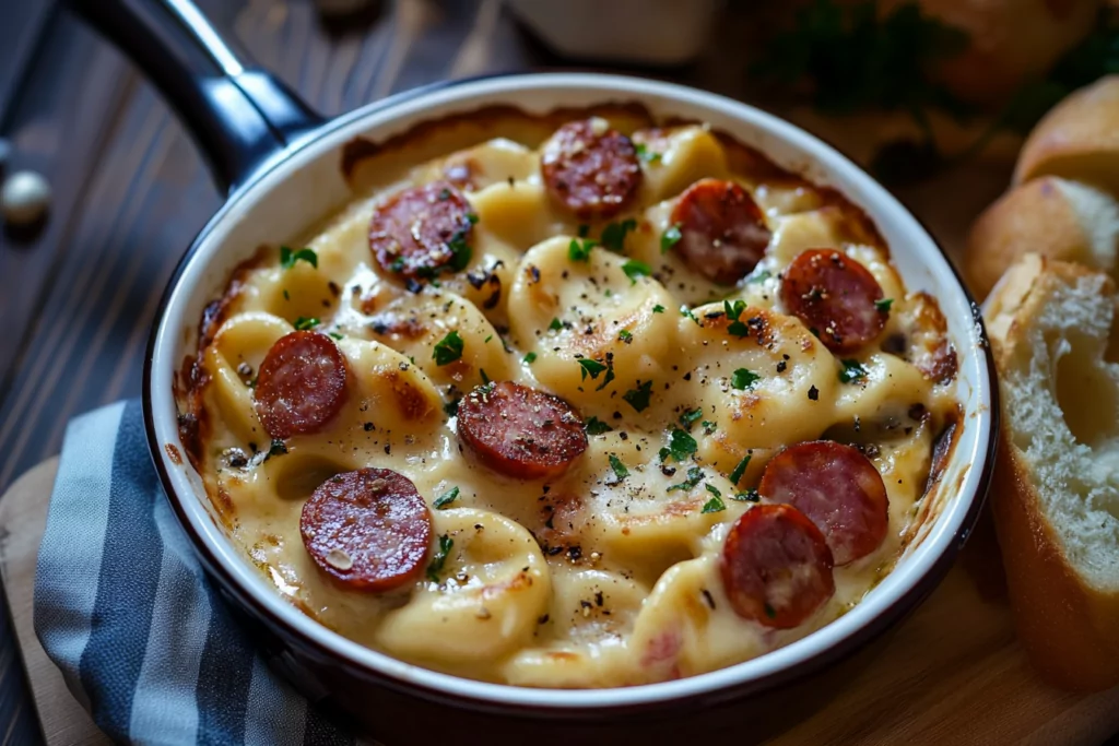 Crockpot Pierogi Casserole with Kielbasa