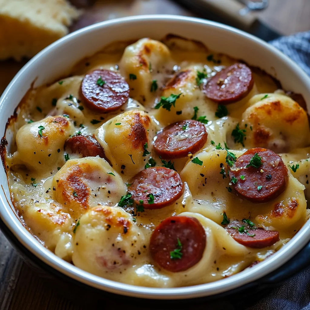 Crockpot Pierogi Casserole with Kielbasa