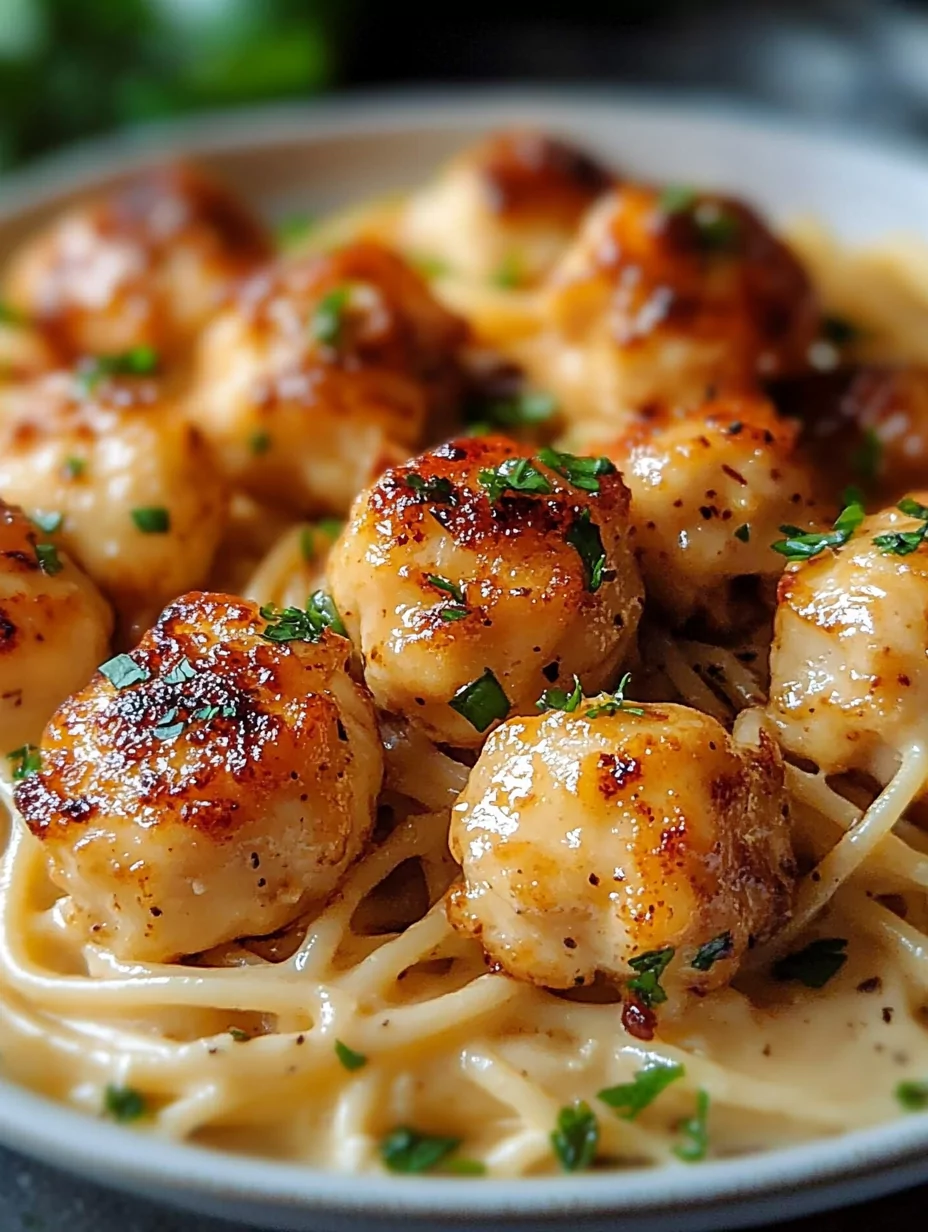 Garlic Butter Chicken Bites With Creamy Parmesan Pasta