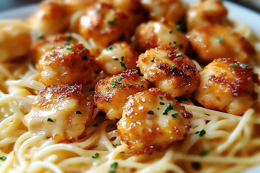 Garlic Butter Chicken Bites With Creamy Parmesan Pasta