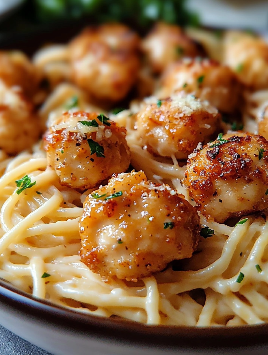 Garlic Butter Chicken Bites With Creamy Parmesan Pasta