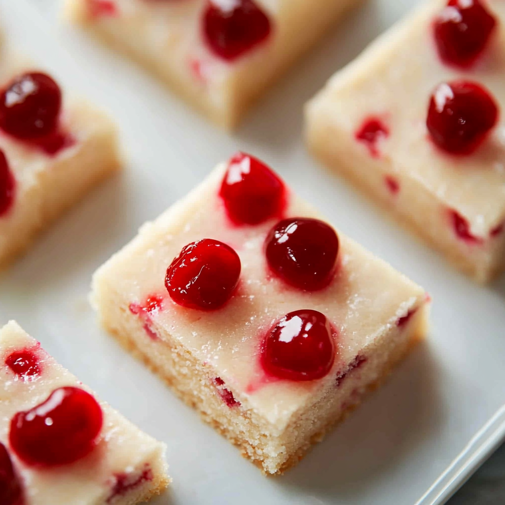 These Maraschino Cherry Sugar Cookie Bars are soft, sweet, and packed with cherry flavor, then topped with a luscious cream cheese frosting. Perfect for parties, holidays, or any special occasion!