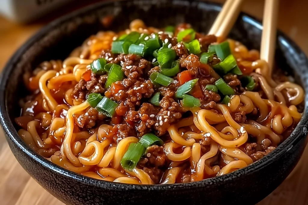 Mongolian Ground Beef Noodles Recipe