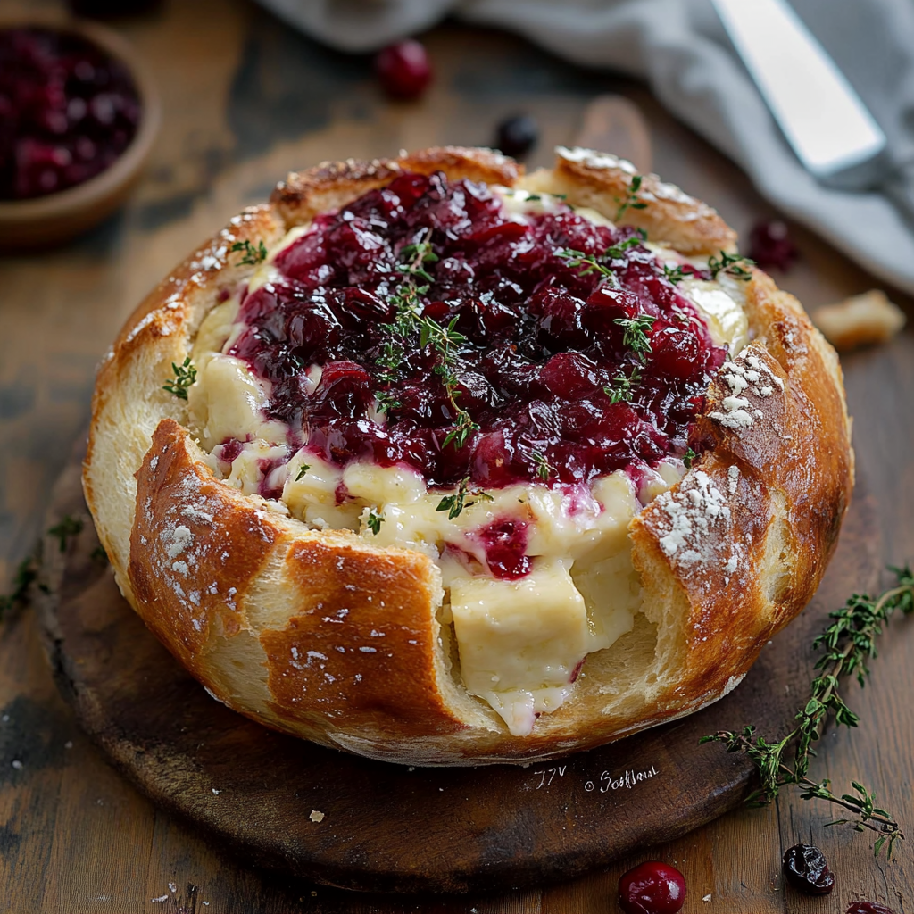 Pull Apart Baked Cranberry Brie Bread Bowl