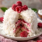 Raspberry Swirl Coconut Snowball Cake